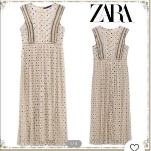 🔥Zara polka dot Beige Embellished Maxi Dress brand new